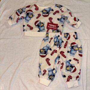 Children's Holiday Penguin Fleece Pajama Set - White with Red & Blue